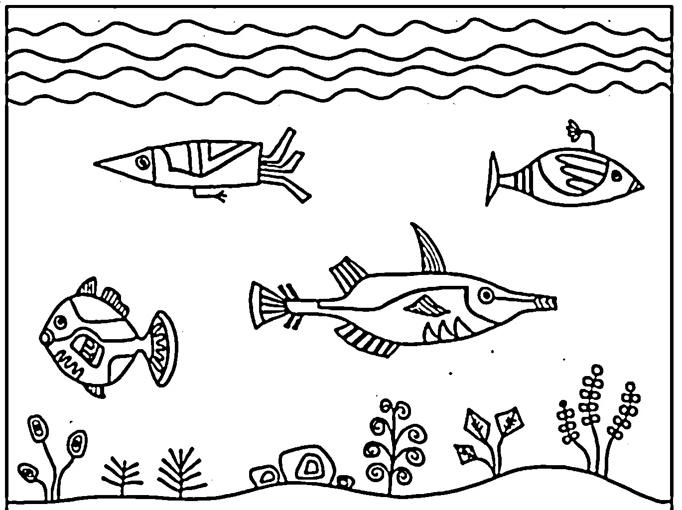 ikan Black and white pictures coloring book 025